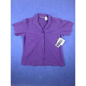 Erika & Co Women’s M Purple Cotton Button Down Camp Shirt New With Tags